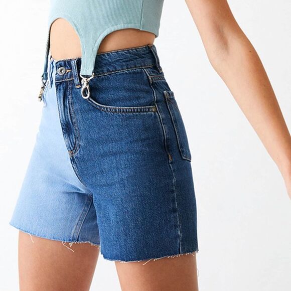 Ragged denim half and half shorts. XS - Picture 2 of 10